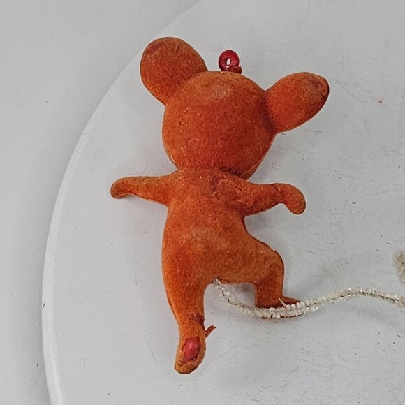 Vintage Flocked Dancing Mouse & Deer Christmas Ornaments Set - Picture 7 of 7